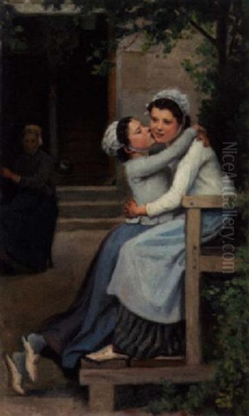 Deux Jeunes Filles Au Jardin Oil Painting by Jacques Eugene Feyen