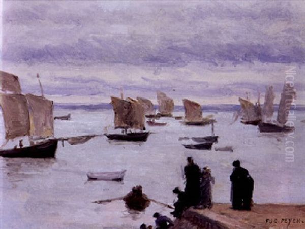 Regates Devant La Cale A Cancale Oil Painting by Jacques Eugene Feyen