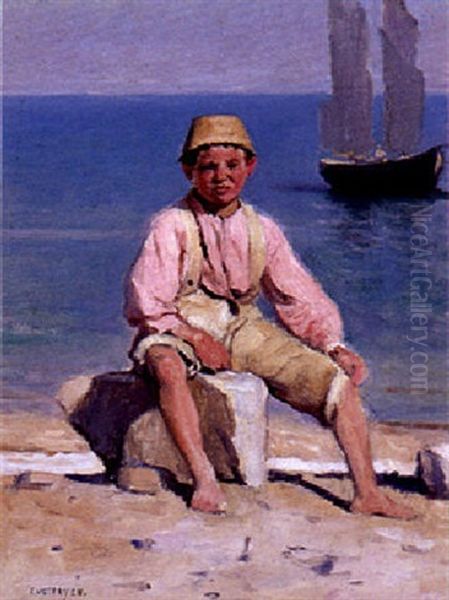 Jeune Cancalais Devant La Mer Oil Painting by Jacques Eugene Feyen