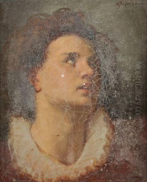 Portrait De Jeune Femme Etude (study) Oil Painting by Francois Nicolas Augustin Feyen-Perrin