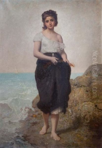 Jeune Fille En Bord De Mer Oil Painting by Francois Nicolas Augustin Feyen-Perrin