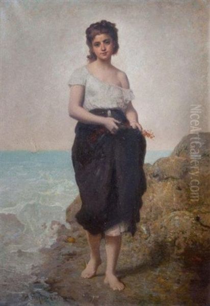 La Ramasseuse De Coquillages Oil Painting by Francois Nicolas Augustin Feyen-Perrin