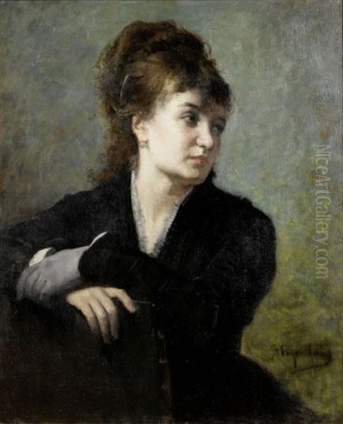 Portrait De Jeune Femme Oil Painting by Francois Nicolas Augustin Feyen-Perrin