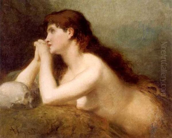 Mary Magdalene In Meditation Oil Painting by Francois Nicolas Augustin Feyen-Perrin