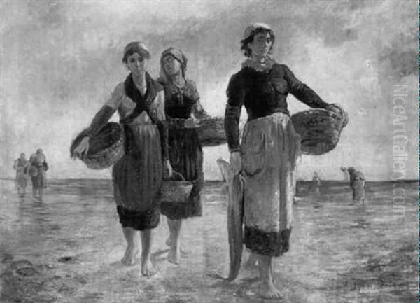 Muschelsucher Am Strand Oil Painting by Francois Nicolas Augustin Feyen-Perrin