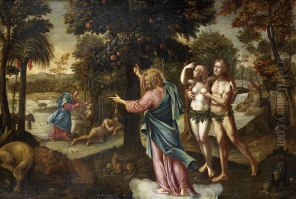 Adam And Eve In The Garden Of Eden Oil Painting by Paolo Fiammingo