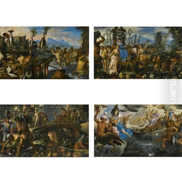 The Four Elements: An Allegory Of Water (+ 3 Others; 4 Works) Oil Painting by Paolo Fiammingo