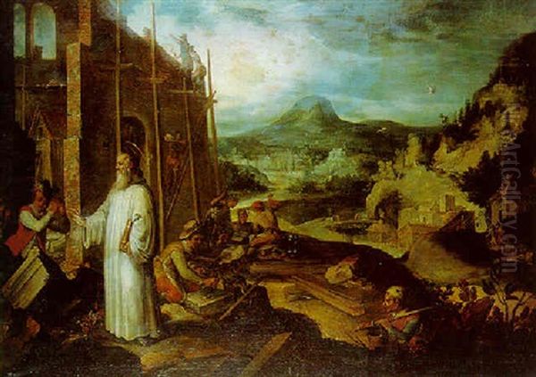 St. Dominic Supervising Artisans Constructing A Church Oil Painting by Paolo Fiammingo