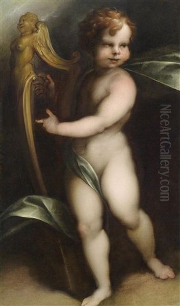 Ein Die Lyra Spielender Putto Oil Painting by Rinaldo Fiammingo