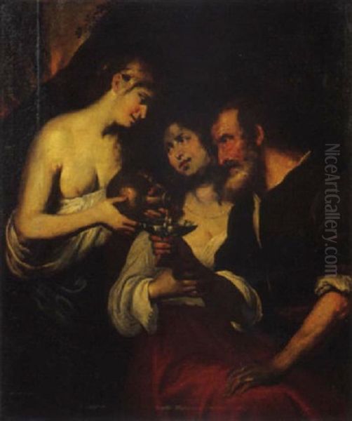 Abramo E I Tre Angeli Oil Painting by Domenico Fiasella