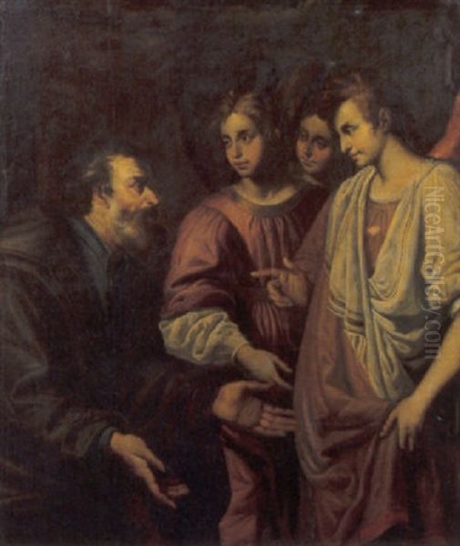 Abramo E I Tre Angeli Oil Painting by Domenico Fiasella