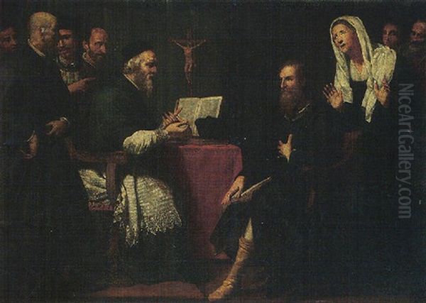 Figures Grouped In A Theological Discussion Oil Painting by Domenico Fiasella