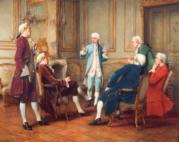 Discourse In A Rococo Interieur Oil Painting by Benjamin Eugene Fichel