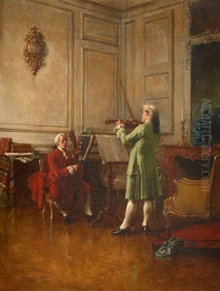 La Lecon De Musique Oil Painting by Benjamin Eugene Fichel