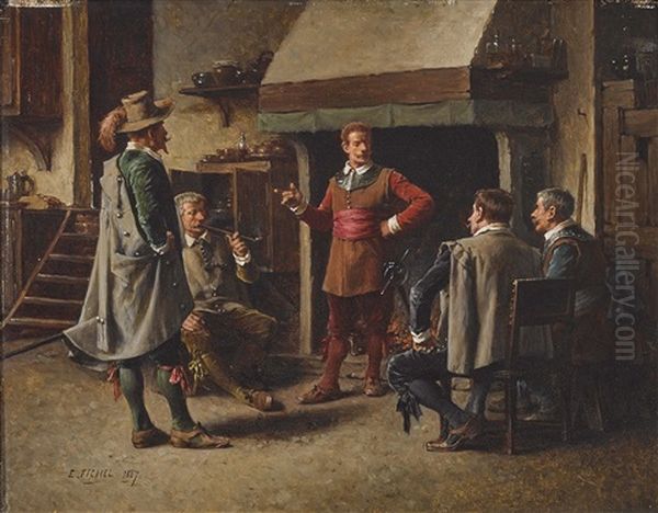 Erzahlungen Am Kamin (kriegsgeschichten) Oil Painting by Benjamin Eugene Fichel