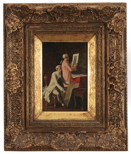 The Print Connoisseurs Oil Painting by Benjamin Eugene Fichel