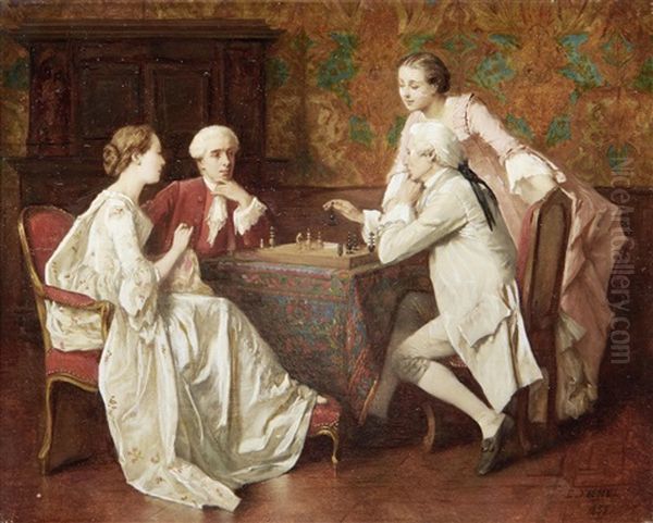 Game Of Chess Oil Painting by Benjamin Eugene Fichel