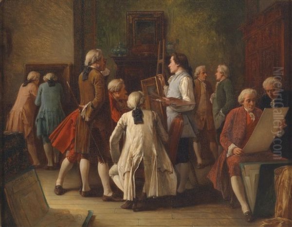 Die Kunstliebhaber Im Atelier Des Malers Oil Painting by Benjamin Eugene Fichel