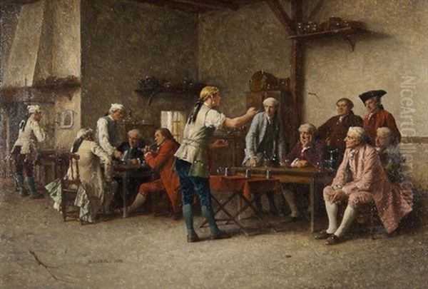 An Eighteenth Century Tavern Interior Oil Painting by Benjamin Eugene Fichel