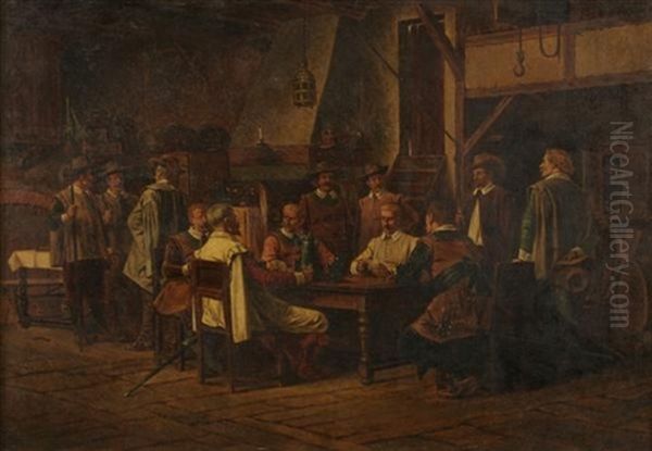 Men In An Interior Oil Painting by Benjamin Eugene Fichel