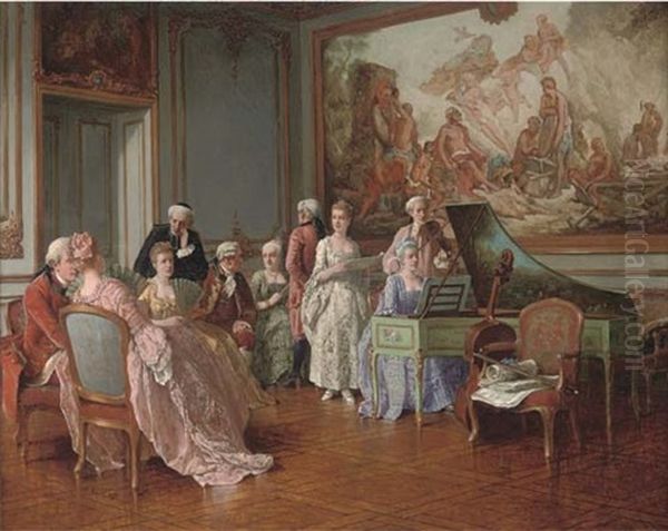 Elegant Company At The Recital Oil Painting by Benjamin Eugene Fichel