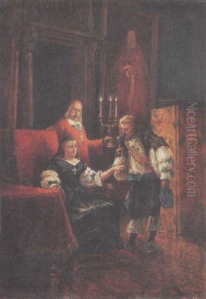 Anne D'autriche Et Le Cardinal Richelieu Oil Painting by Benjamin Eugene Fichel