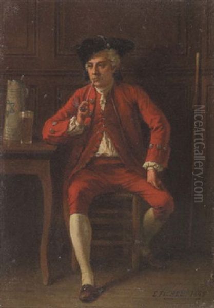 Pfeifenraucher Oil Painting by Benjamin Eugene Fichel