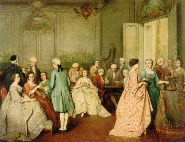 Soiree In A Rococo Interior Oil Painting by Benjamin Eugene Fichel