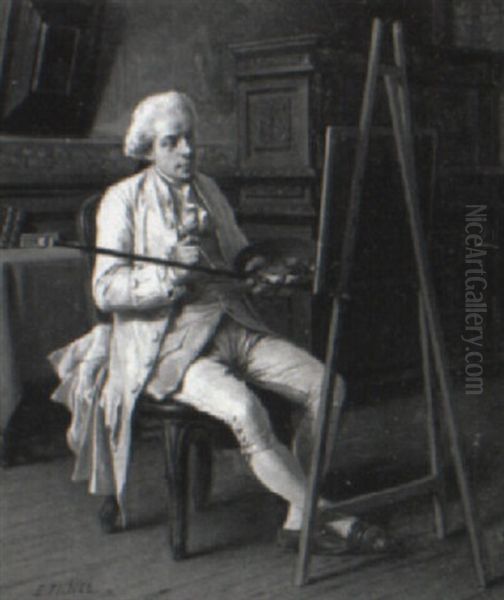 Artist At Work Oil Painting by Benjamin Eugene Fichel