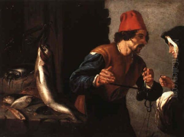 The Fish Seller Oil Painting by Orazio Fidani