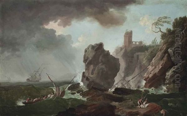 A Stormy Coastal Landscape With A Shipwreck Oil Painting by Francesco Fidanza