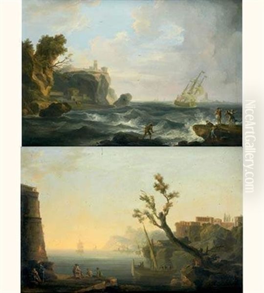 Marine Par Gros Temps (+ Marine Par Temps Calme; Pair) Oil Painting by Francesco Fidanza