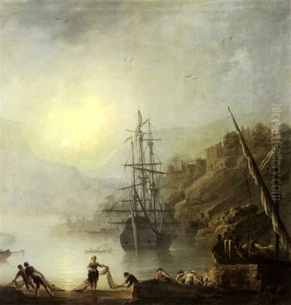 Scene De Peche Dans Un Port Mediterraneen Oil Painting by Francesco Fidanza