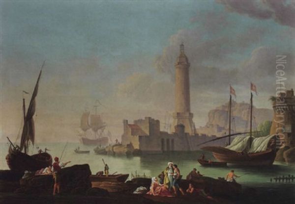 Vedute Eines Mittelmeerhafen (la Valletta?) Oil Painting by Francesco Fidanza