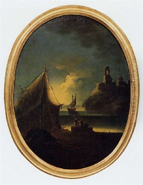 Paesaggio Marittimo Con Velieri E Rovine Oil Painting by Francesco Fidanza