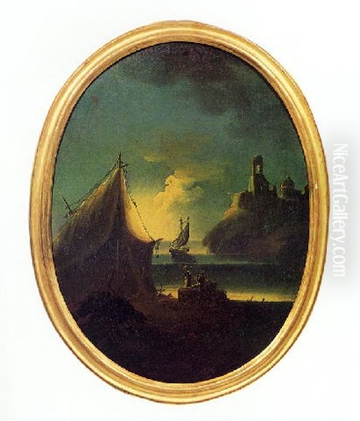 Paesaggio Marittimo Con Velieri E Rovine Oil Painting by Francesco Fidanza