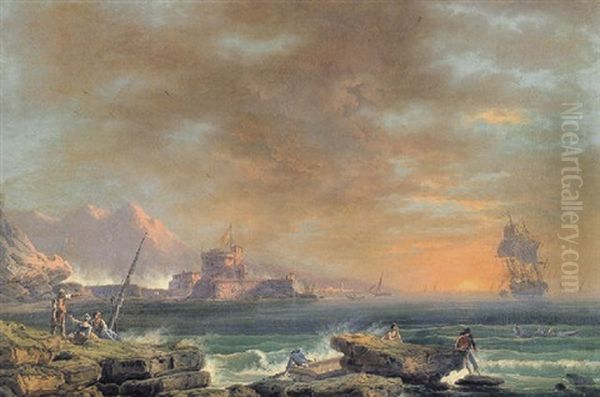 View Of A Port At Sunrise Oil Painting by Francesco Fidanza