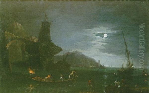 Paysage Au Clair De Lune A Capua Oil Painting by Francesco Fidanza