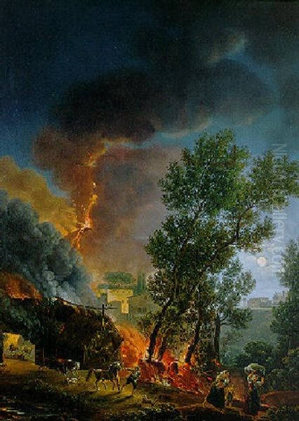 Eruption Of Vesuvius With People Fleeing Oil Painting by Francesco Fidanza