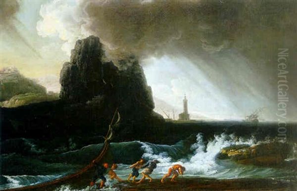 Figures On The Shore During A Storm Oil Painting by Francesco Fidanza