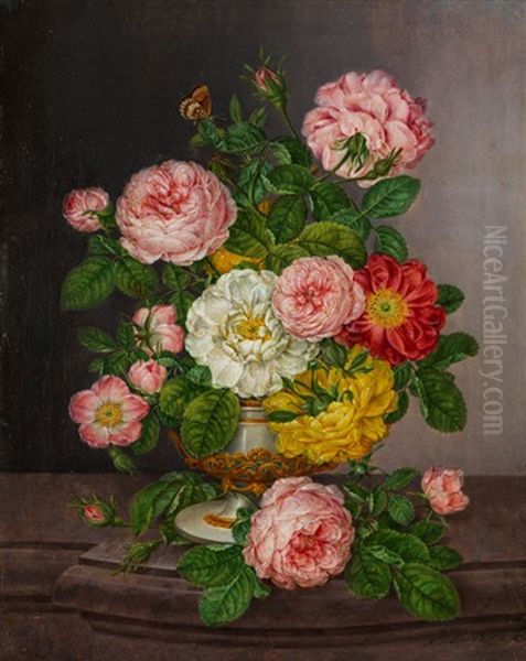 Stillleben Mit Rosen Oil Painting by Anton Fidler