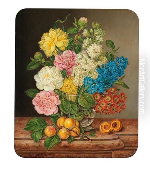 Flower Piece With Apricots Oil Painting by Anton Fidler