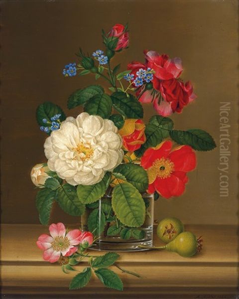 Blumenstuck In Glasvase Oil Painting by Anton Fidler