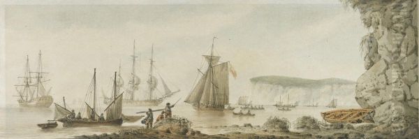 Two Views Of Shipping Off The Isle Of Wight Oil Painting by Samuel Atkins