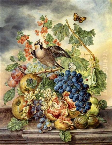 Still Life With Song Bird And Fruit Oil Painting by Anton Fidler