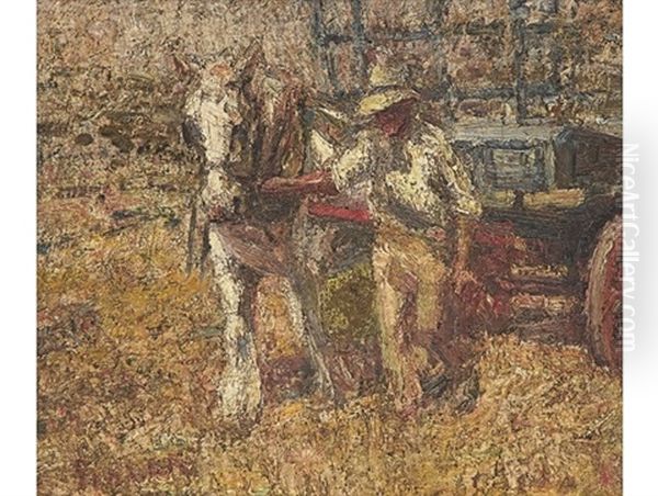 Horse And Haycart Oil Painting by Harry Fidler