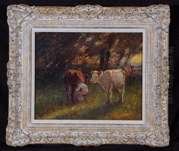 Milking Time Oil Painting by Harry Fidler