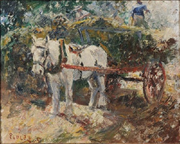 Unloading The Hay Oil Painting by Harry Fidler