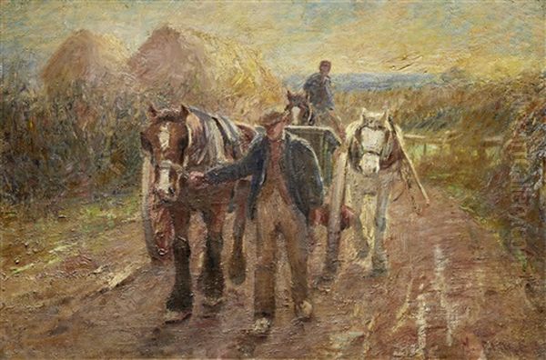 Leading The Haycarts Oil Painting by Harry Fidler