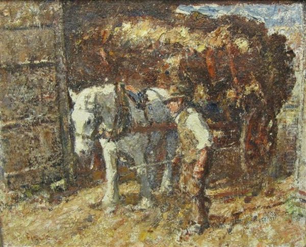 Leading Out The Hay Wagon Oil Painting by Harry Fidler